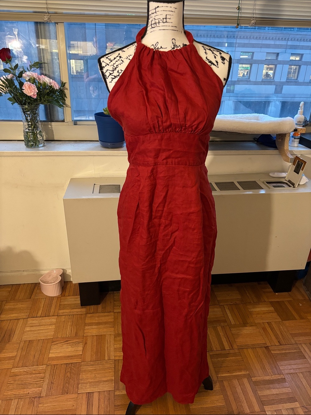 Sleeveless Red Halter Maxi Dress